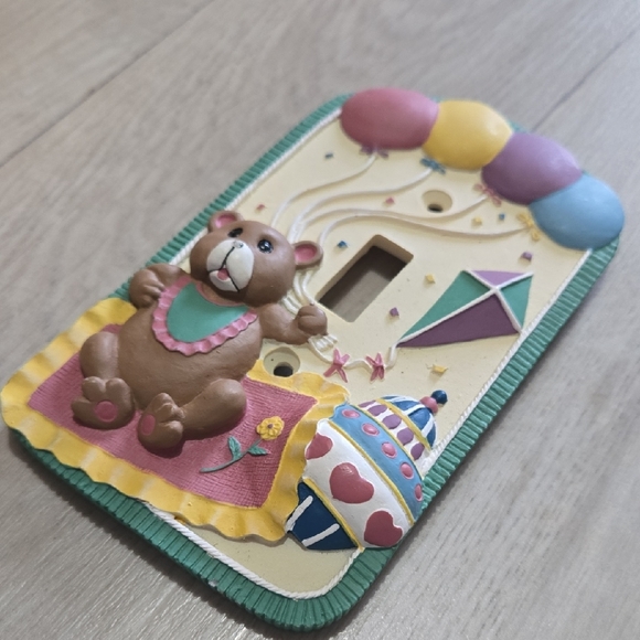 Hand Painted Teddy Bear Light Switch Cover 80s 90s Decor - Picture 2 of 4